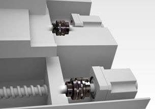 CNC旋盤における金属板ばねカップリング使用装置拡大イメージ
