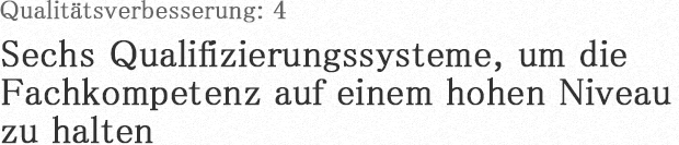 Qualitätsverbesserung: 4 Sechsfach-Qualifizierungssystem, um die Fachkompetenz auf einem hohen Niveau zu halten