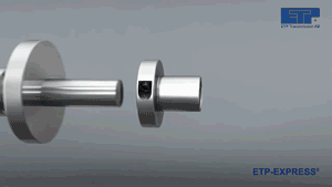 Image of operating principle of friction fastener. This is called the hydro system or hydraulic system. Pressing and compressing pressure media enclosed in a sleeve with one screw generates frictional power between the axis and hub to fasten. 