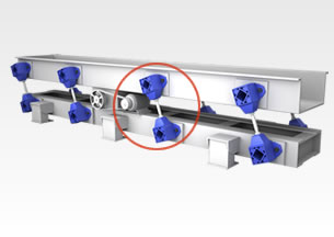振動コンベアにおけるロスタ揺動マウント使用装置全体イメージ