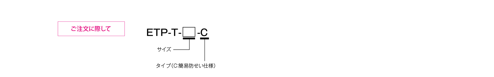 三木プーリのETPモデル Tタイプ（無電解ニッケルめっき仕様）摩擦式締結具（ハイドロ方式）ご注文時の型式構成説明図