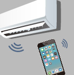 身近にあるセンサが使われている製品、スマホ、エアコン、のイラスト